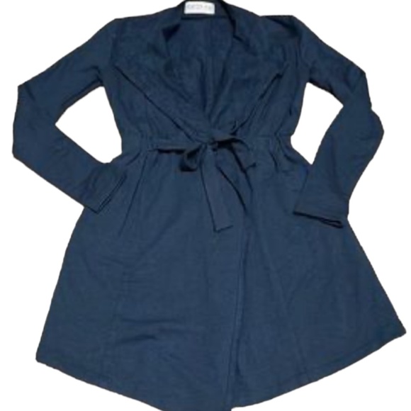 Rebecca King Deep Blue Suede Trench Cardigan Coat Size S - Picture 1 of 12